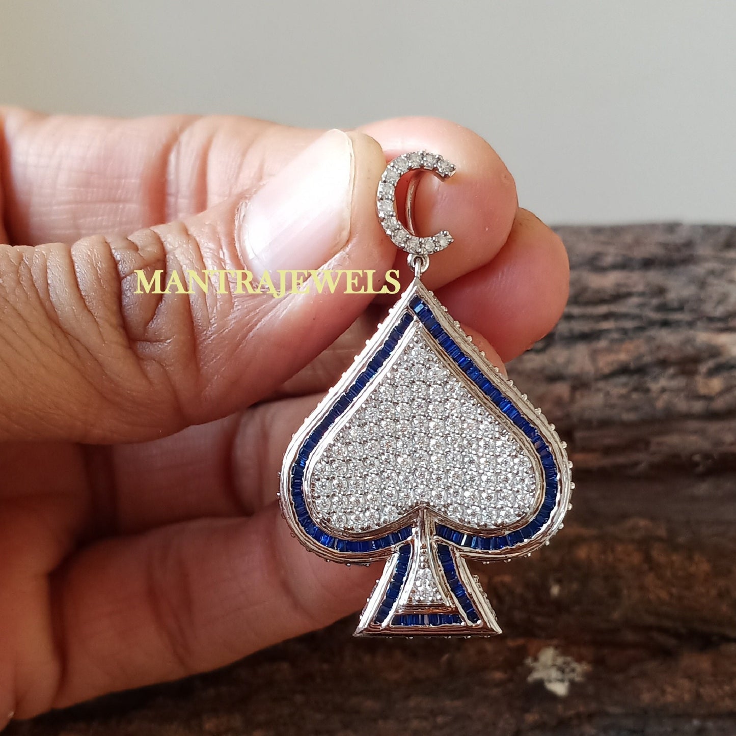 Hip Hop Moissanite Pendant / Iced Out Spades Moissanite Pendant / HipHop Sapphire Pendant / Spade Pikes Pendant / Moissanite Gold Pendant