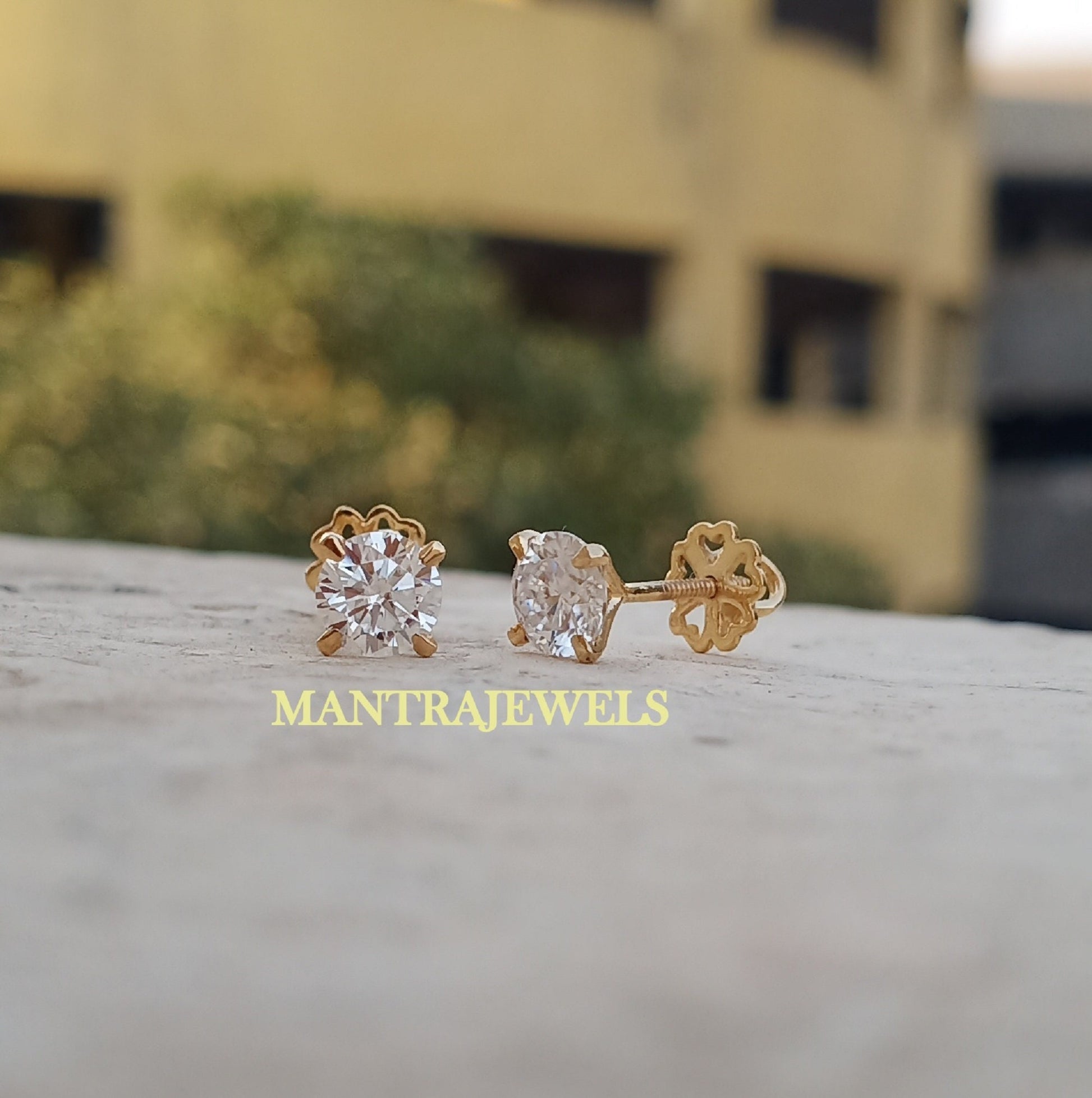 1.51 TCW Round Cut Earrings / Solitaire Moissanite Earrings / 4 Prong 18k Yellow Gold Earrings / Perfect Stud Earrings /Engagement Earrings