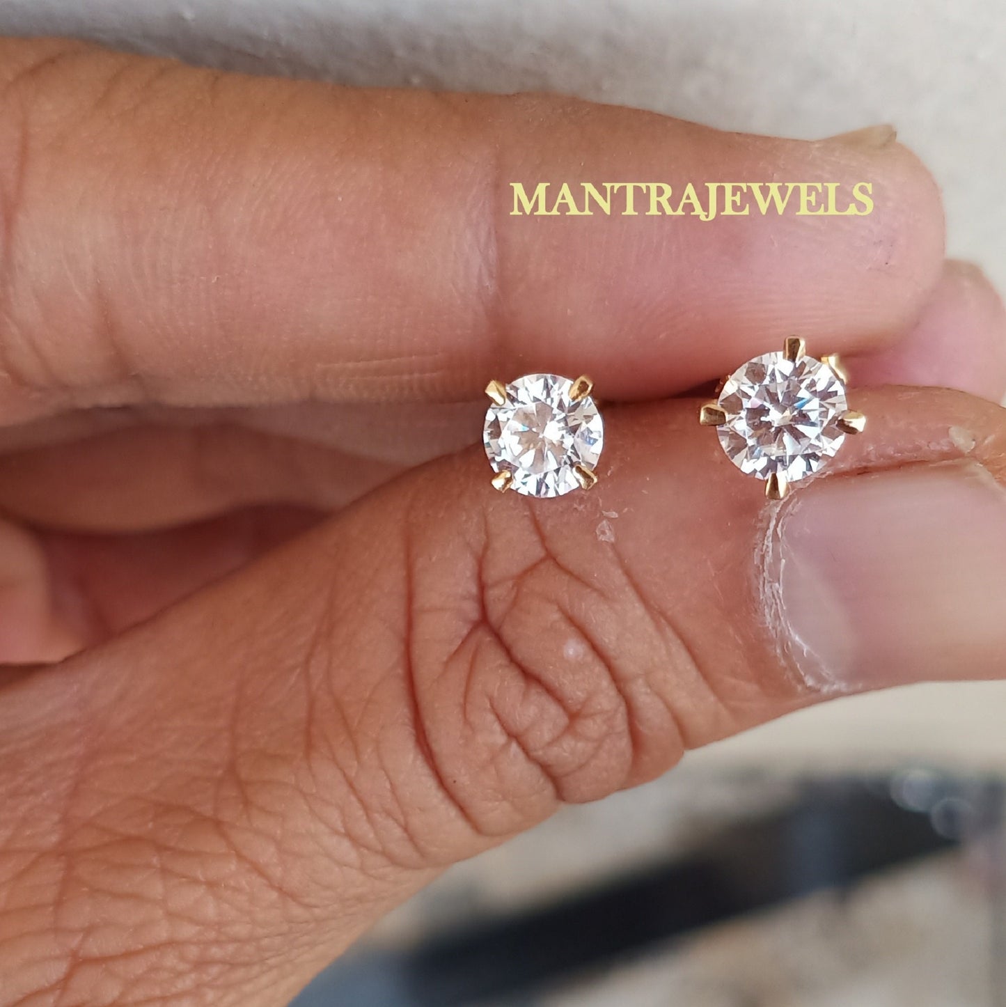 1.51 TCW Round Cut Earrings / Solitaire Moissanite Earrings / 4 Prong 18k Yellow Gold Earrings / Perfect Stud Earrings /Engagement Earrings