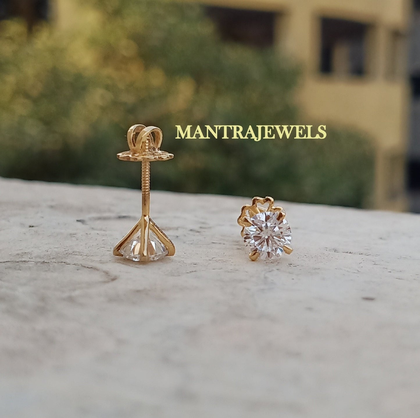 1.51 TCW Round Cut Earrings / Solitaire Moissanite Earrings / 4 Prong 18k Yellow Gold Earrings / Perfect Stud Earrings /Engagement Earrings