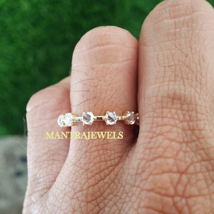 Wedding Band / Round Rose Cut Bridal Band / Moissanite Wedding Band For Engagement Ring / Solid Gold Matching Band / Anniversary Gifts