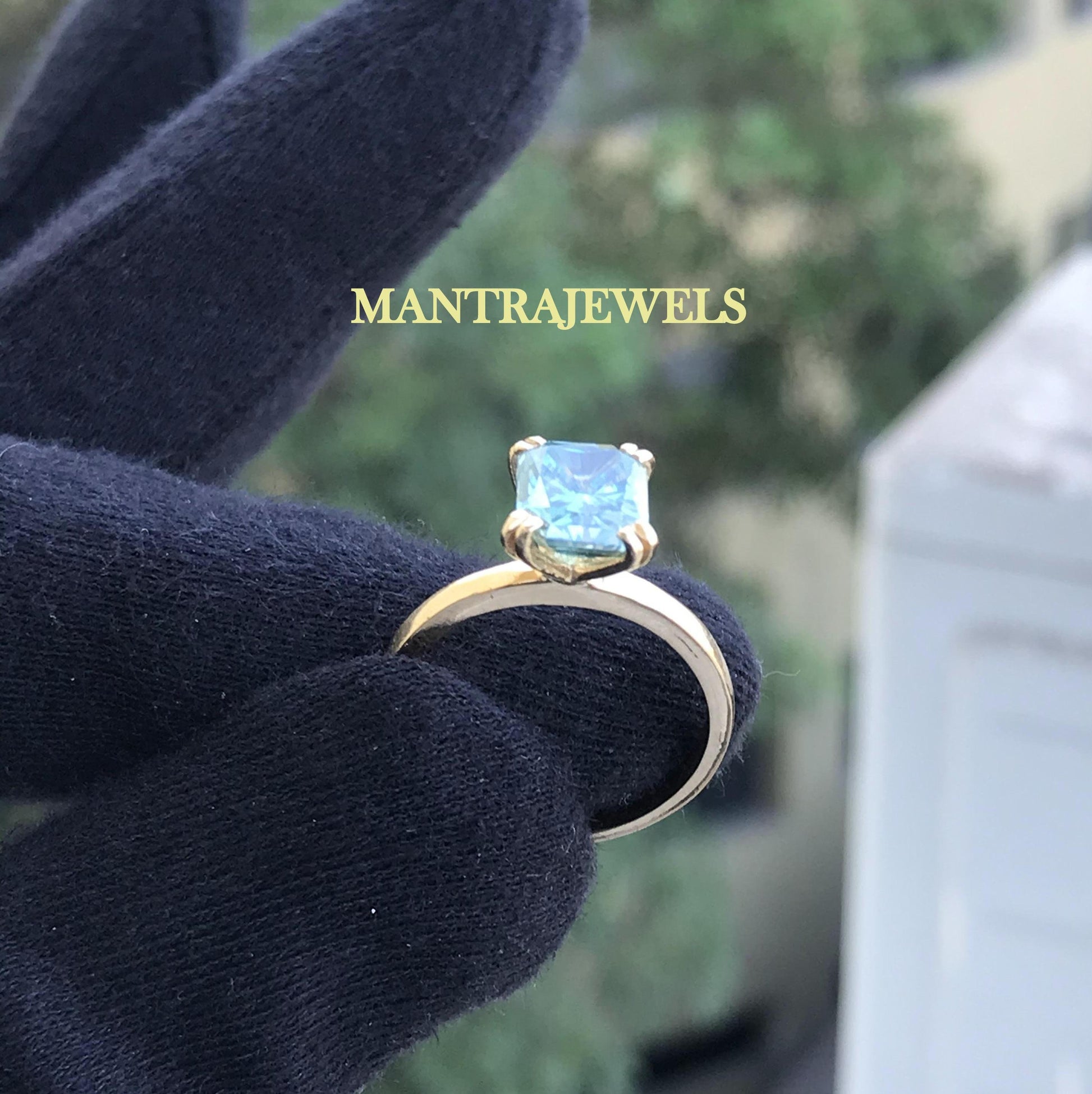 2.61 CT Blue Green Radiant Ring | Radiant Moissanite Ring | Solitaire Engagement Ring | Yellow Gold Ring | Wedding Ring | Anniversary Gifts