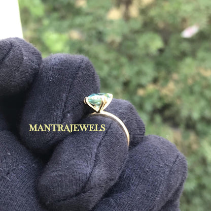 2.61 CT Blue Green Radiant Ring | Radiant Moissanite Ring | Solitaire Engagement Ring | Yellow Gold Ring | Wedding Ring | Anniversary Gifts