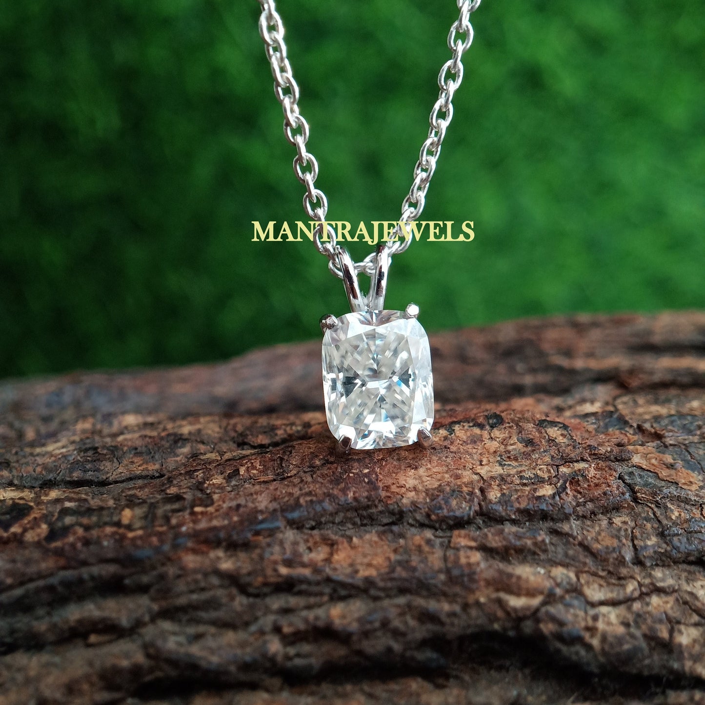 Moissanite Pendant / Moissanite Cushion Pendant Necklace / Cushion Shape Solitaire Pendant / Wedding Jewelry / Solid Gold Wedding Pendant