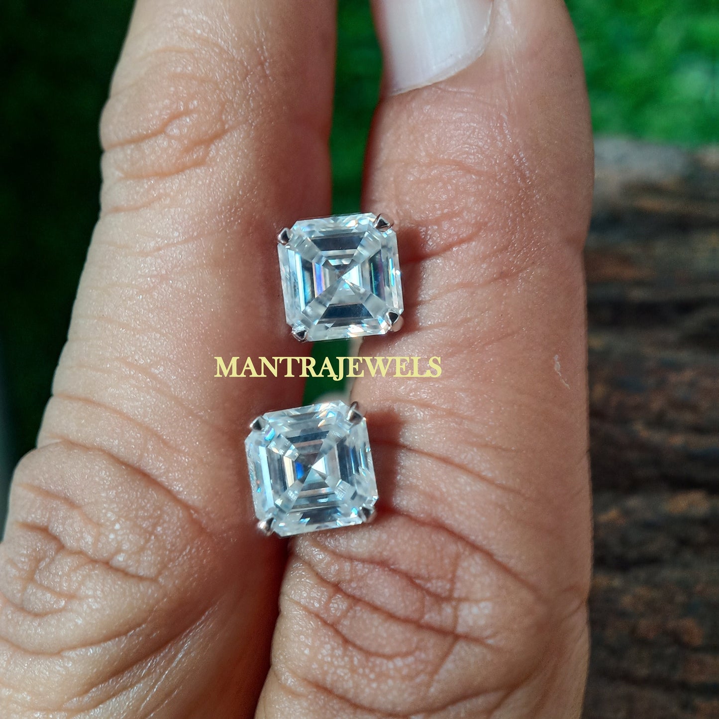 Asscher Cut Solitaire Stud Earrings, Bridal Earrings, Bridesmaids Earrings, Moissanite Wedding Earrings, Push Back Moissanite Studs Earring