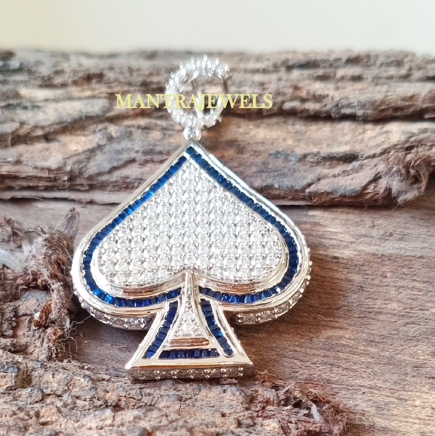 Hip Hop Moissanite Pendant / Iced Out Spades Moissanite Pendant / HipHop Sapphire Pendant / Spade Pikes Pendant / Moissanite Gold Pendant