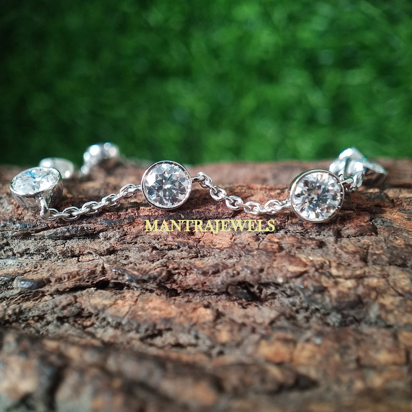 Women Moissanite Bracelet, Diamond By The Yards Bracelet, CZ Simulated Diamond Station Bracelet, Bezel Set Moissanite Bracelet, Bracelet