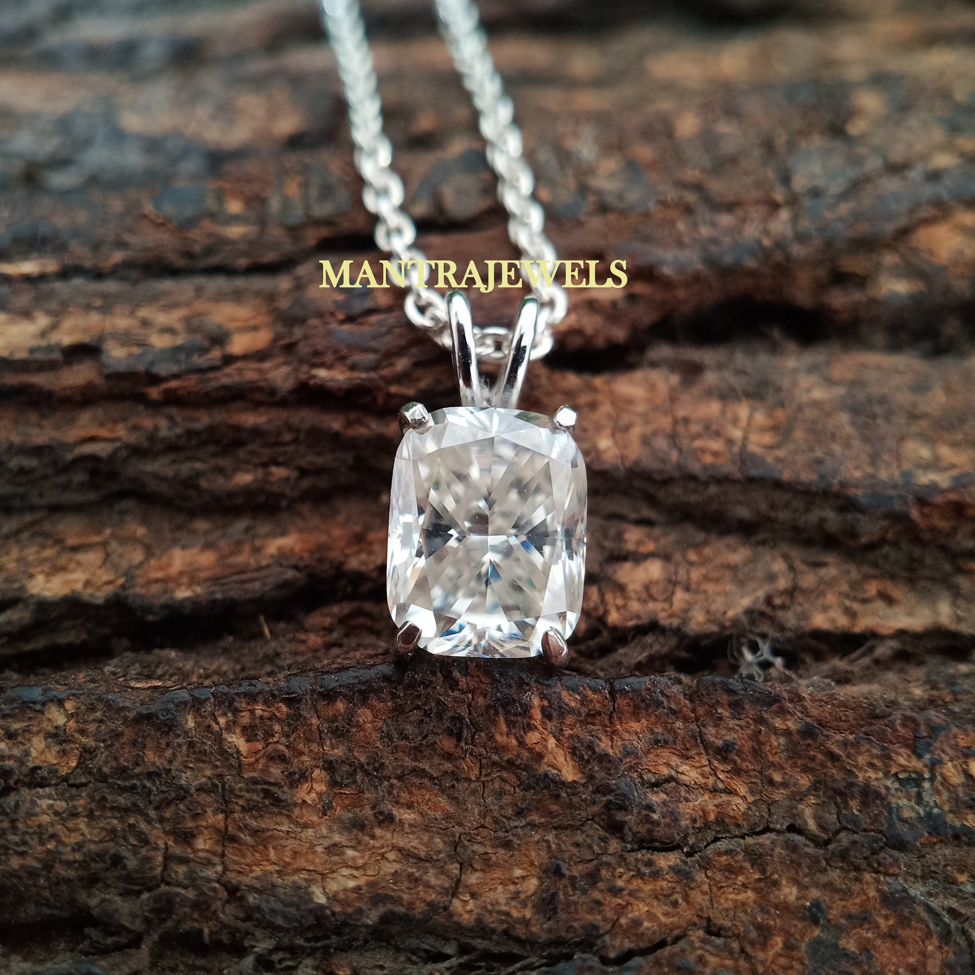 Moissanite Pendant / Moissanite Cushion Pendant Necklace / Cushion Shape Solitaire Pendant / Wedding Jewelry / Solid Gold Wedding Pendant