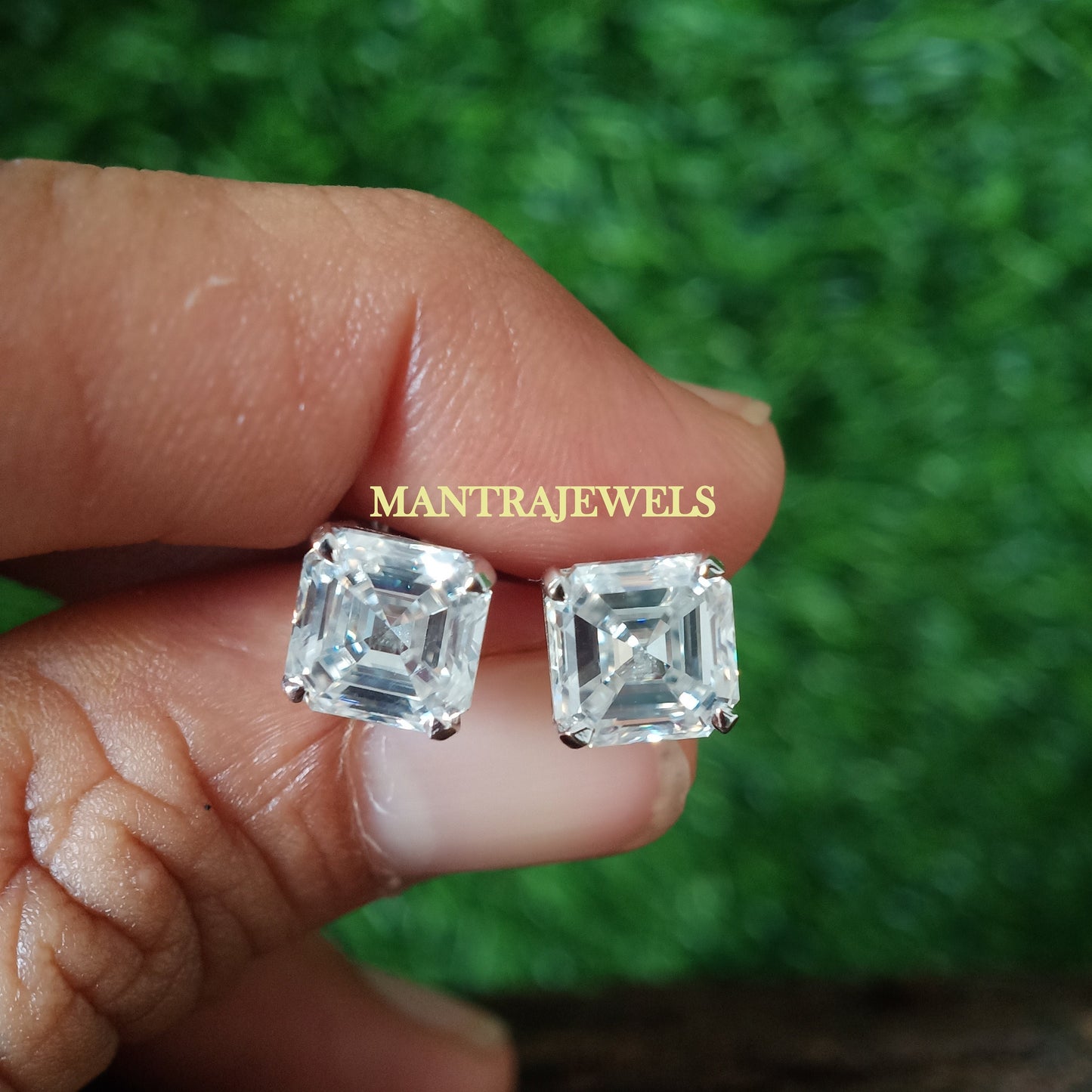 Asscher Cut Solitaire Stud Earrings, Bridal Earrings, Bridesmaids Earrings, Moissanite Wedding Earrings, Push Back Moissanite Studs Earring