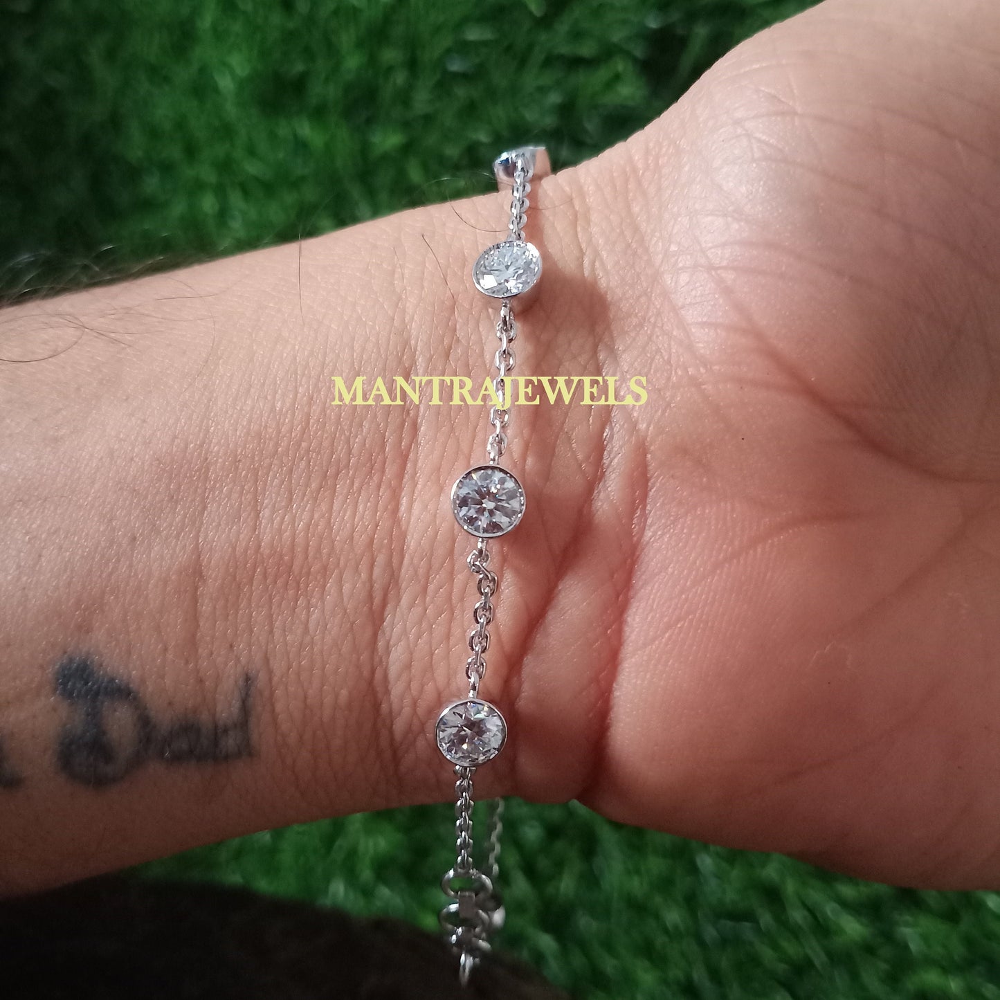 Women Moissanite Bracelet, Diamond By The Yards Bracelet, CZ Simulated Diamond Station Bracelet, Bezel Set Moissanite Bracelet, Bracelet