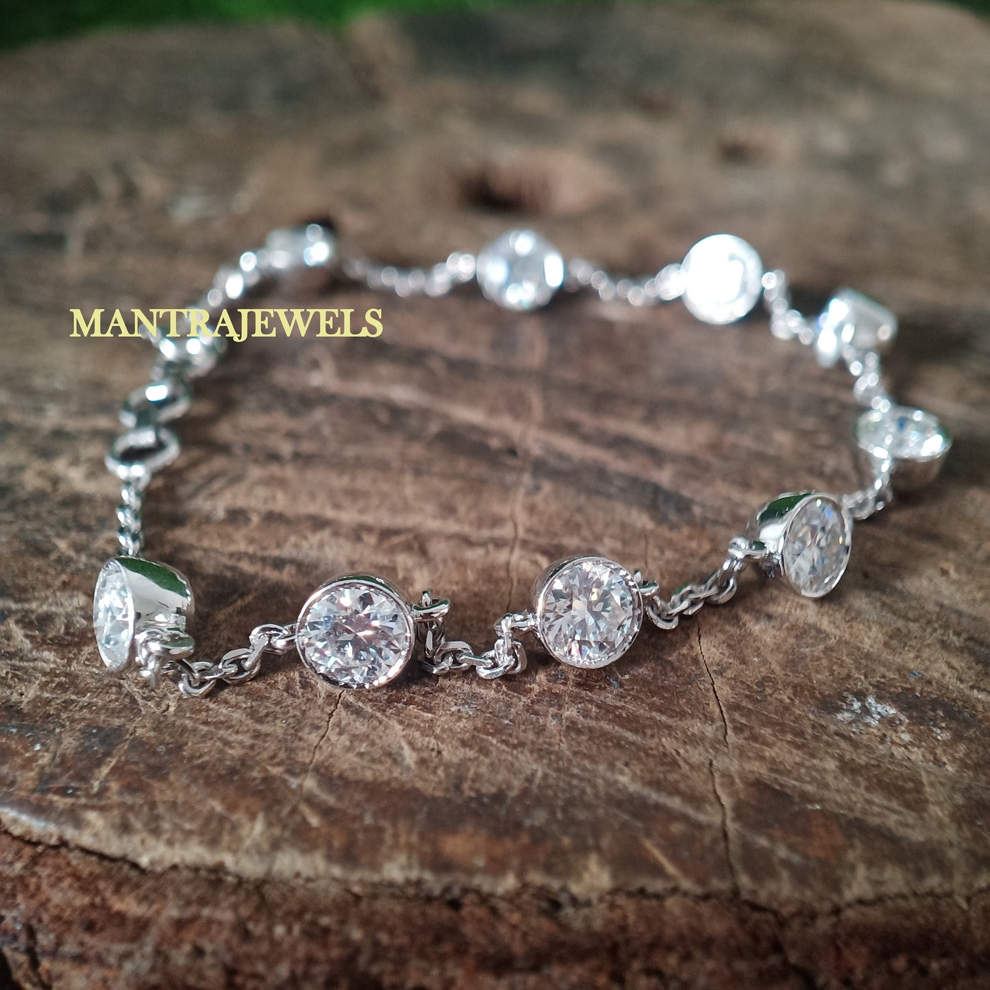 Women Moissanite Bracelet, Diamond By The Yards Bracelet, CZ Simulated Diamond Station Bracelet, Bezel Set Moissanite Bracelet, Bracelet