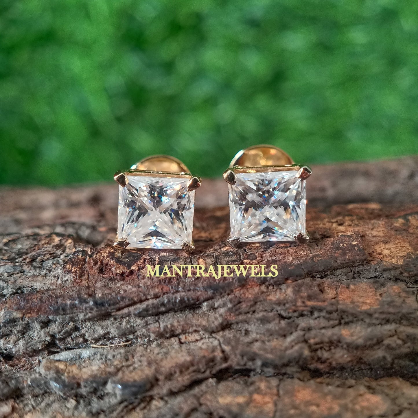 Moissanite Earrings, Solitaire Princess Moissanite Earrings, 3.70 Ct Princess cut Engagement Earrings, Push Back Earrings, Diamond Studs