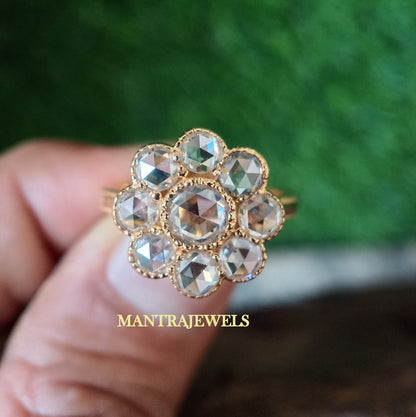 1.85 Ct. Round Cut Moissanite Ring - Daisy Cluster Engagement Ring - Gold Vintage Cluster Wedding Ring - Floral Ring Anniversary Gift