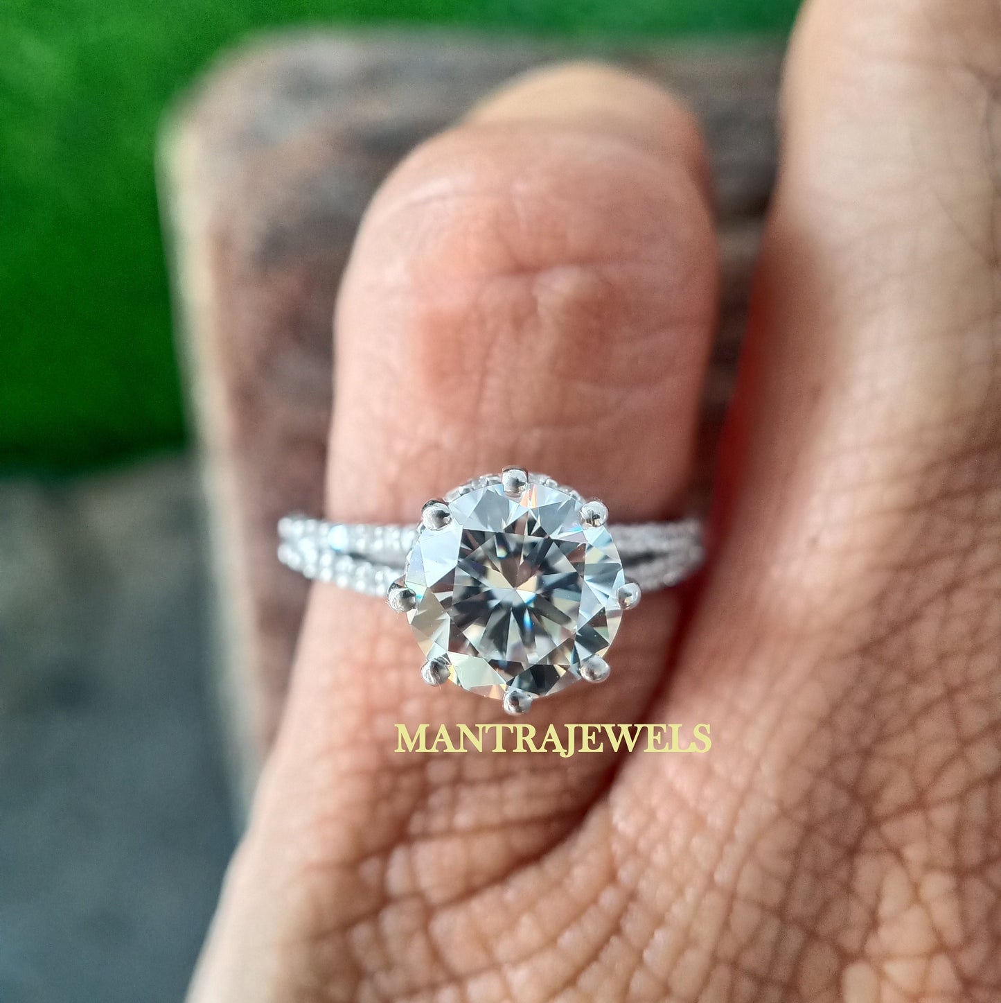 Round Moissanite Engagement Ring, Double Hidden Halo Ring, 14k White Gold Wedding Ring, 8 Prong Moissanite Ring, Forever One Engagement Ring