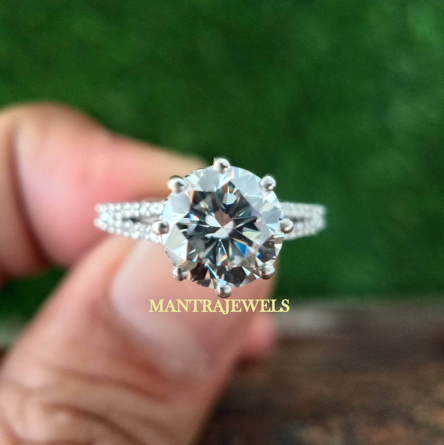 Round Moissanite Engagement Ring, Double Hidden Halo Ring, 14k White Gold Wedding Ring, 8 Prong Moissanite Ring, Forever One Engagement Ring