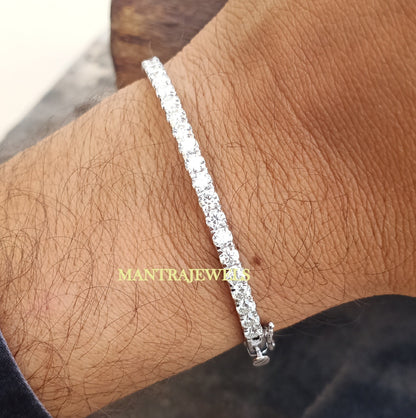 Moissanite Diamond Bracelet For Women, Moissanite Iced out Unisex Tennis Bracelet in Sterling Silver, Round Cut Moissanite Bangel Bracelet