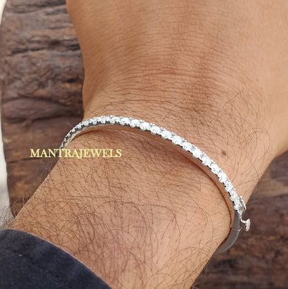 Moissanite Diamond Bracelet For Women, Moissanite Iced out Unisex Tennis Bracelet in Sterling Silver, Round Cut Moissanite Bangel Bracelet