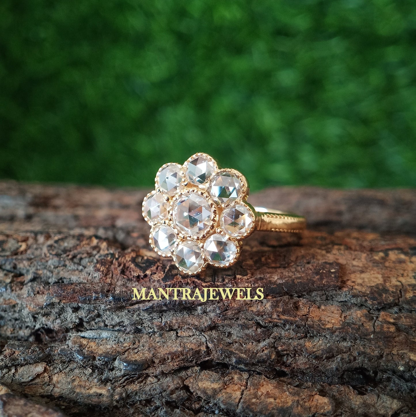 1.85 Ct. Round Cut Moissanite Ring - Daisy Cluster Engagement Ring - Gold Vintage Cluster Wedding Ring - Floral Ring Anniversary Gift