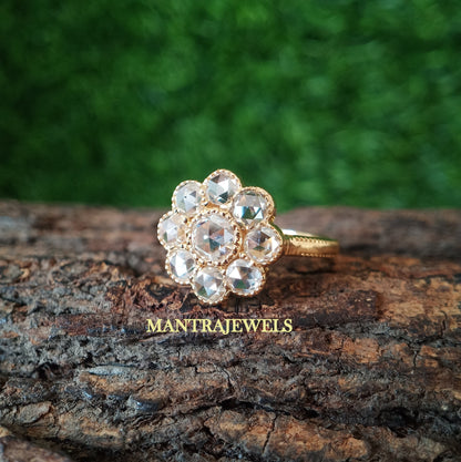 1.85 Ct. Round Cut Moissanite Ring - Daisy Cluster Engagement Ring - Gold Vintage Cluster Wedding Ring - Floral Ring Anniversary Gift