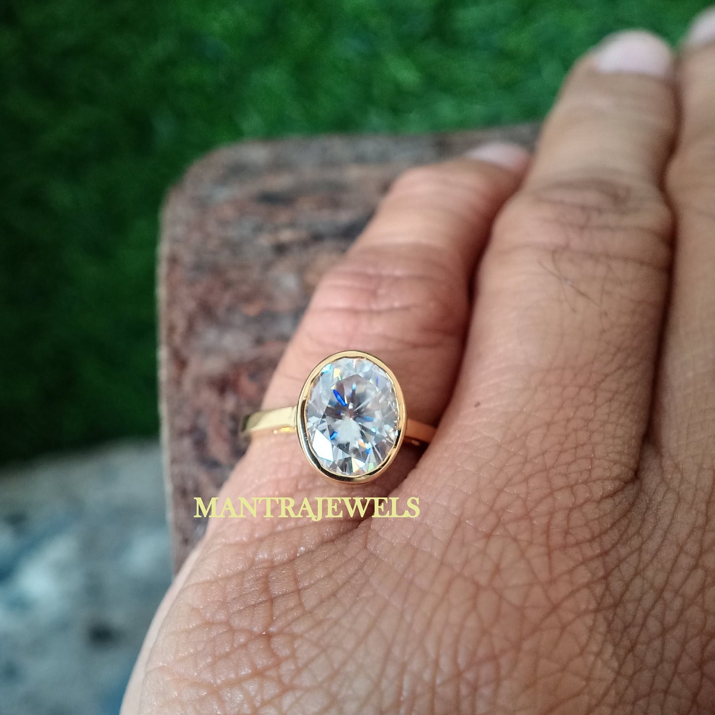 Bezel Moissanite Engagement Ring, 2.80 Ct Oval Cut Moissanite Wedding Ring, Solitaire Bezel Set Diamond Ring, Real 14k Yellow Gold Ring