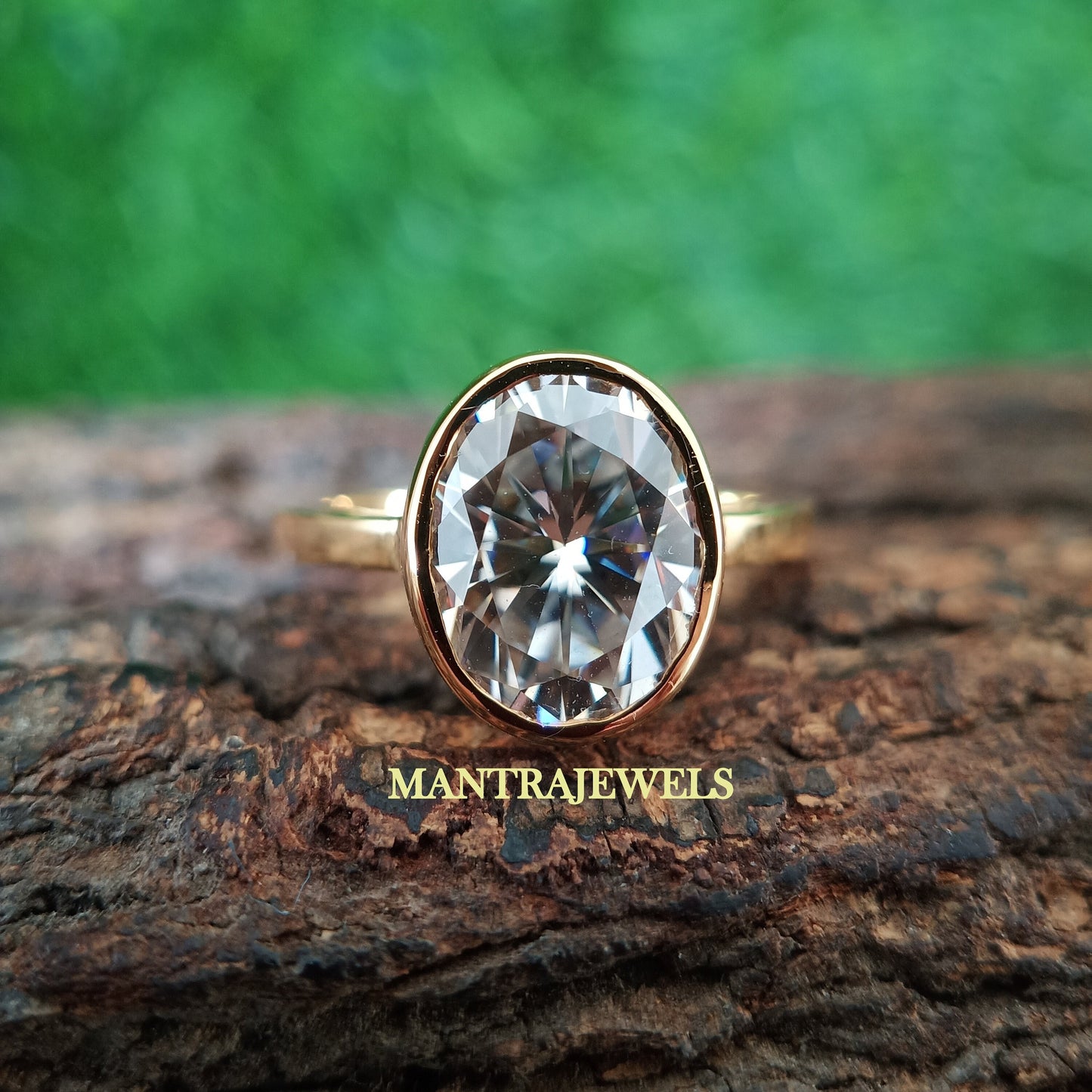 Bezel Moissanite Engagement Ring, 2.80 Ct Oval Cut Moissanite Wedding Ring, Solitaire Bezel Set Diamond Ring, Real 14k Yellow Gold Ring