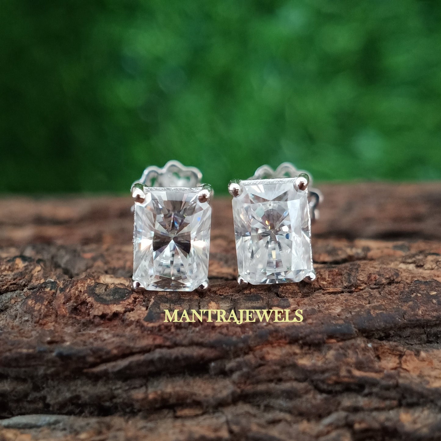 Moissanite Solitaire Stud Earrings, 2.00Ct Radiant Cut Moissanite Earring, Solid Real White Gold Earrings, Screw Back Wedding Earrings