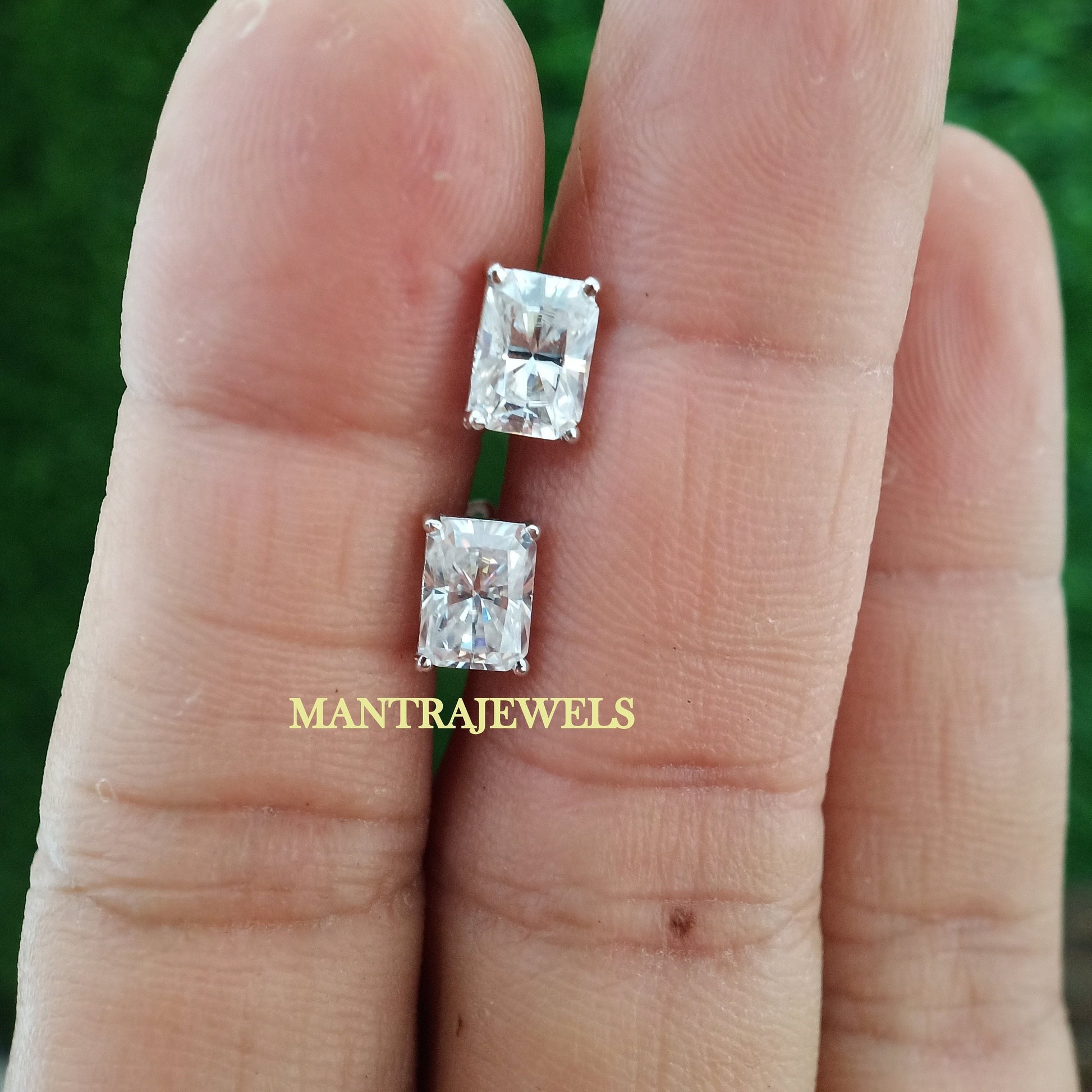 Moissanite Solitaire Stud Earrings, 2.00Ct Radiant Cut Moissanite Earring, Solid Real White Gold Earrings, Screw Back Wedding Earrings