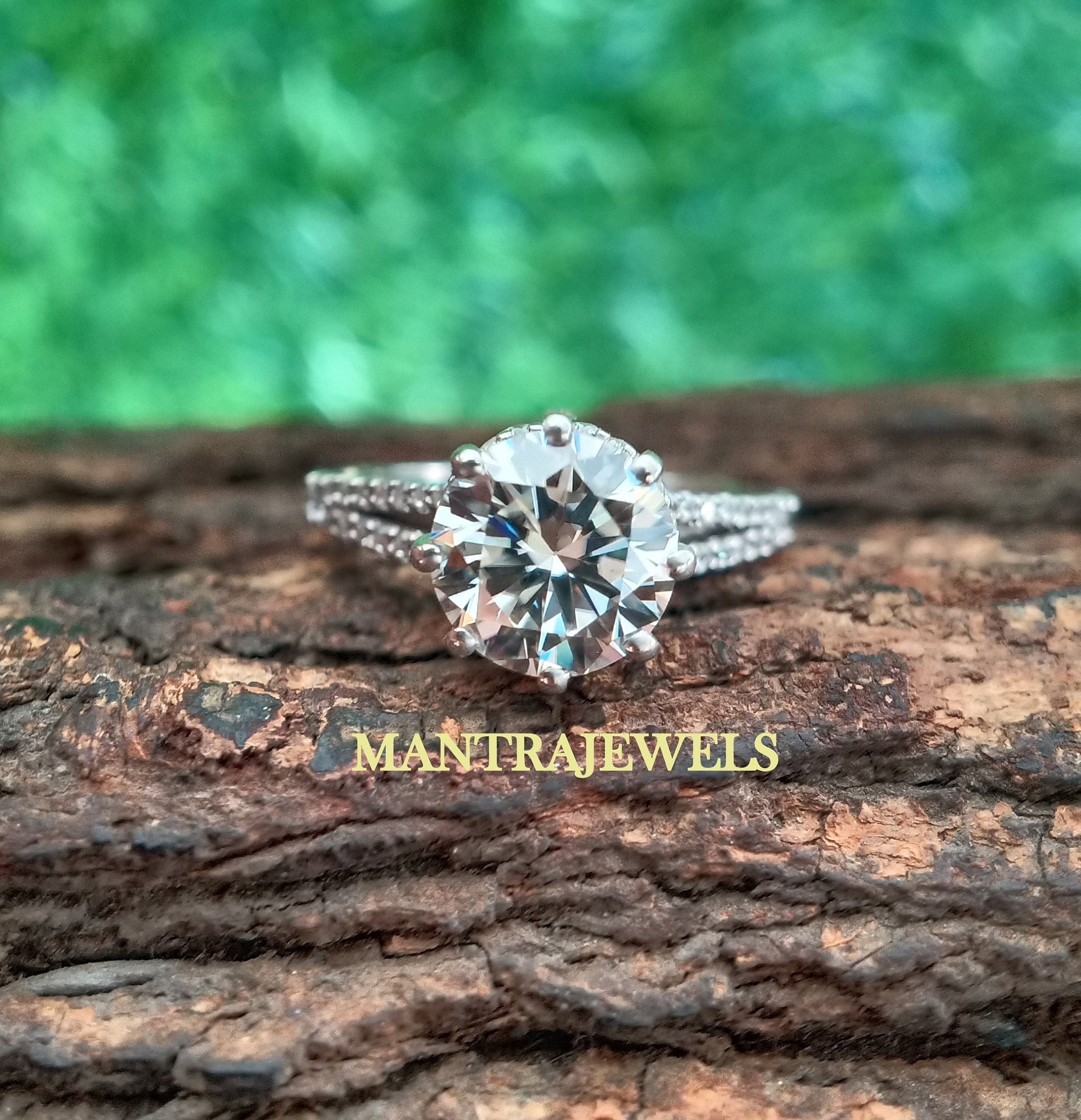 Round Moissanite Engagement Ring, Double Hidden Halo Ring, 14k White Gold Wedding Ring, 8 Prong Moissanite Ring, Forever One Engagement Ring