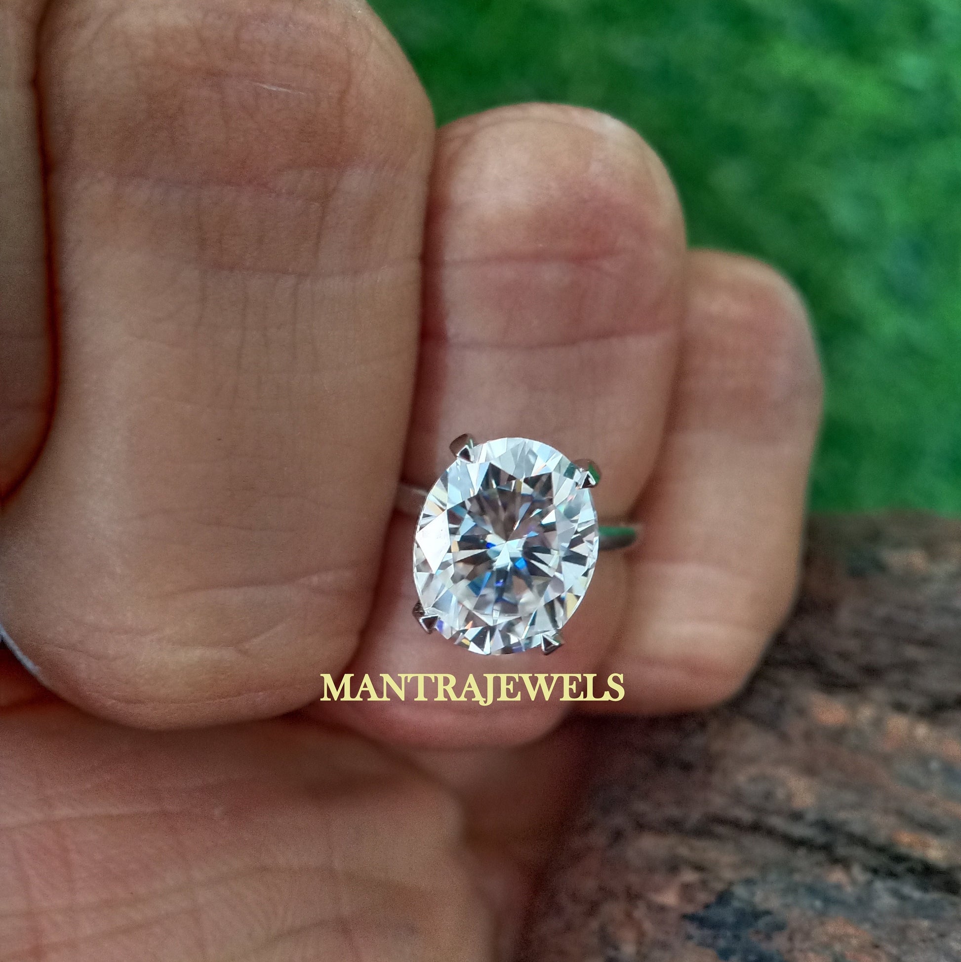 Solitaire Oval Engagement Ring, Oval Moissanite Engagement Ring, 3.95ct Oval Antique Cut Moissanite Wedding Ring, Solid 14k White Gold Rings