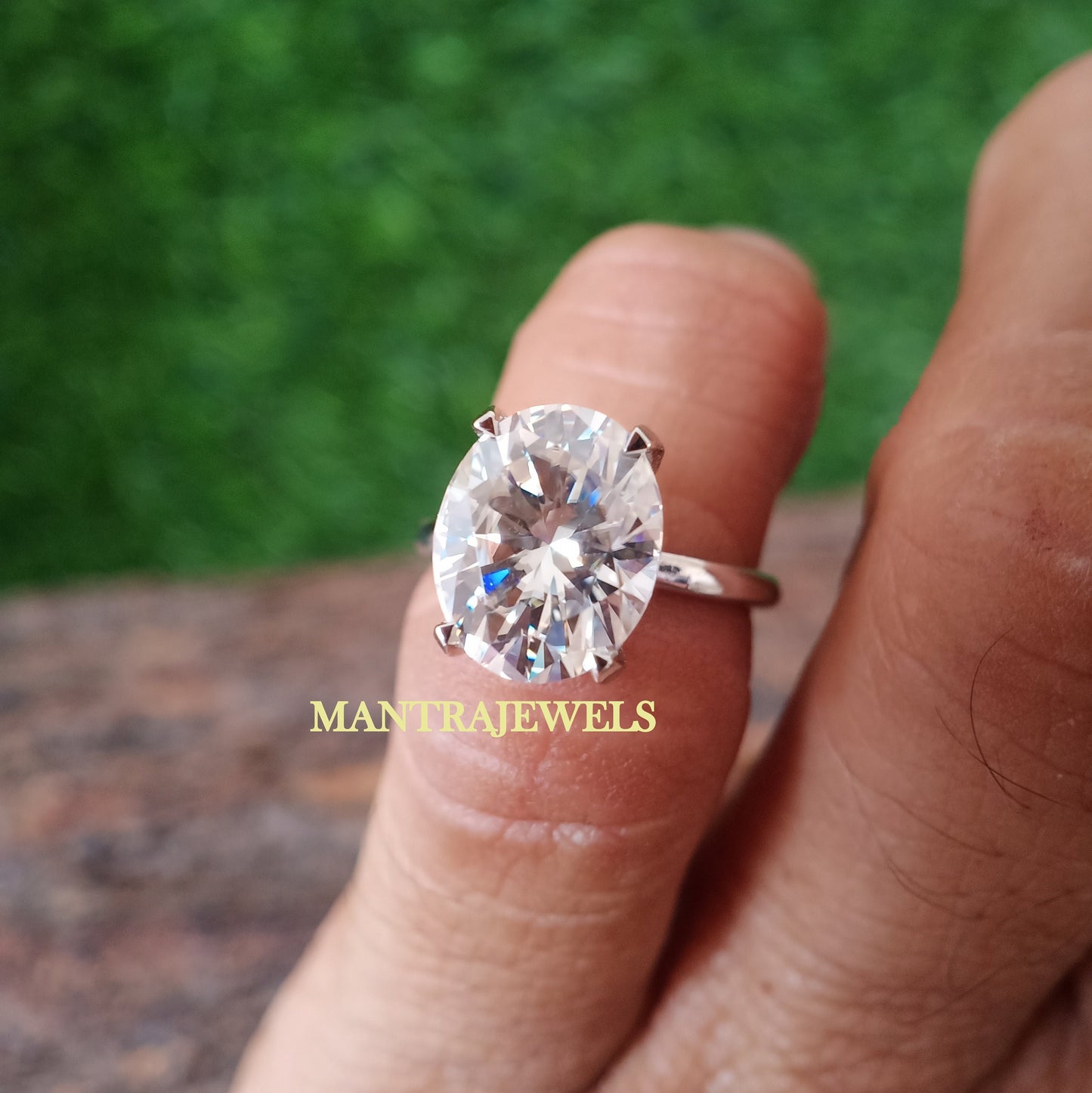 Solitaire Oval Engagement Ring, Oval Moissanite Engagement Ring, 3.95ct Oval Antique Cut Moissanite Wedding Ring, Solid 14k White Gold Rings