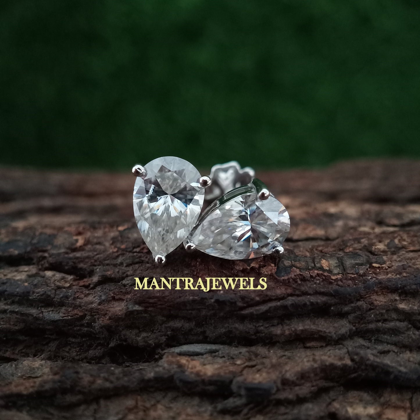 Moissanite Earrings, Pear Cut Moissanite Diamond Stud Earrings, Solid White Gold Earrings For Womens, Solitaire Engagement Pear Earrings