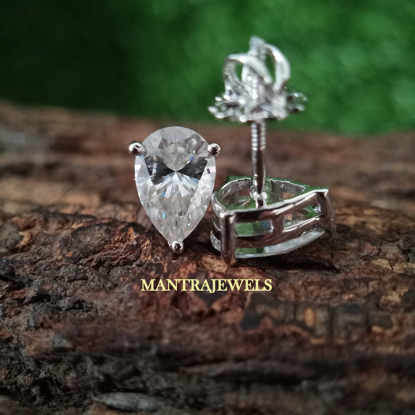 Moissanite Earrings, Pear Cut Moissanite Diamond Stud Earrings, Solid White Gold Earrings For Womens, Solitaire Engagement Pear Earrings