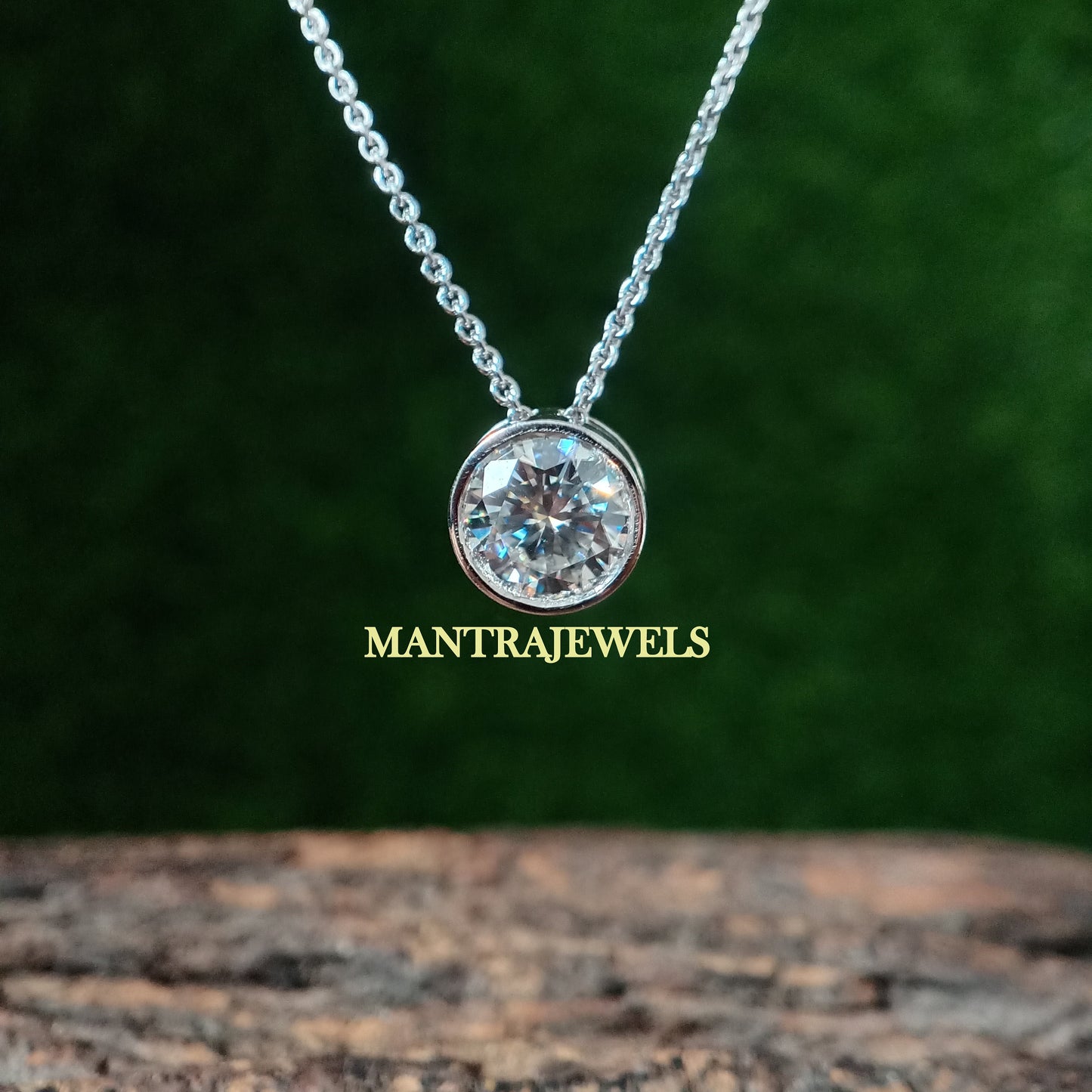 Moissanite Pendant With Chain, Round Cut Solitaire Moissanite Engagement Pendant With Gold Chain, Women Simple Pendant, Perfect Gift For Her