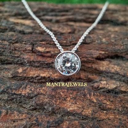 Moissanite Pendant With Chain, Round Cut Solitaire Moissanite Engagement Pendant With Gold Chain, Women Simple Pendant, Perfect Gift For Her