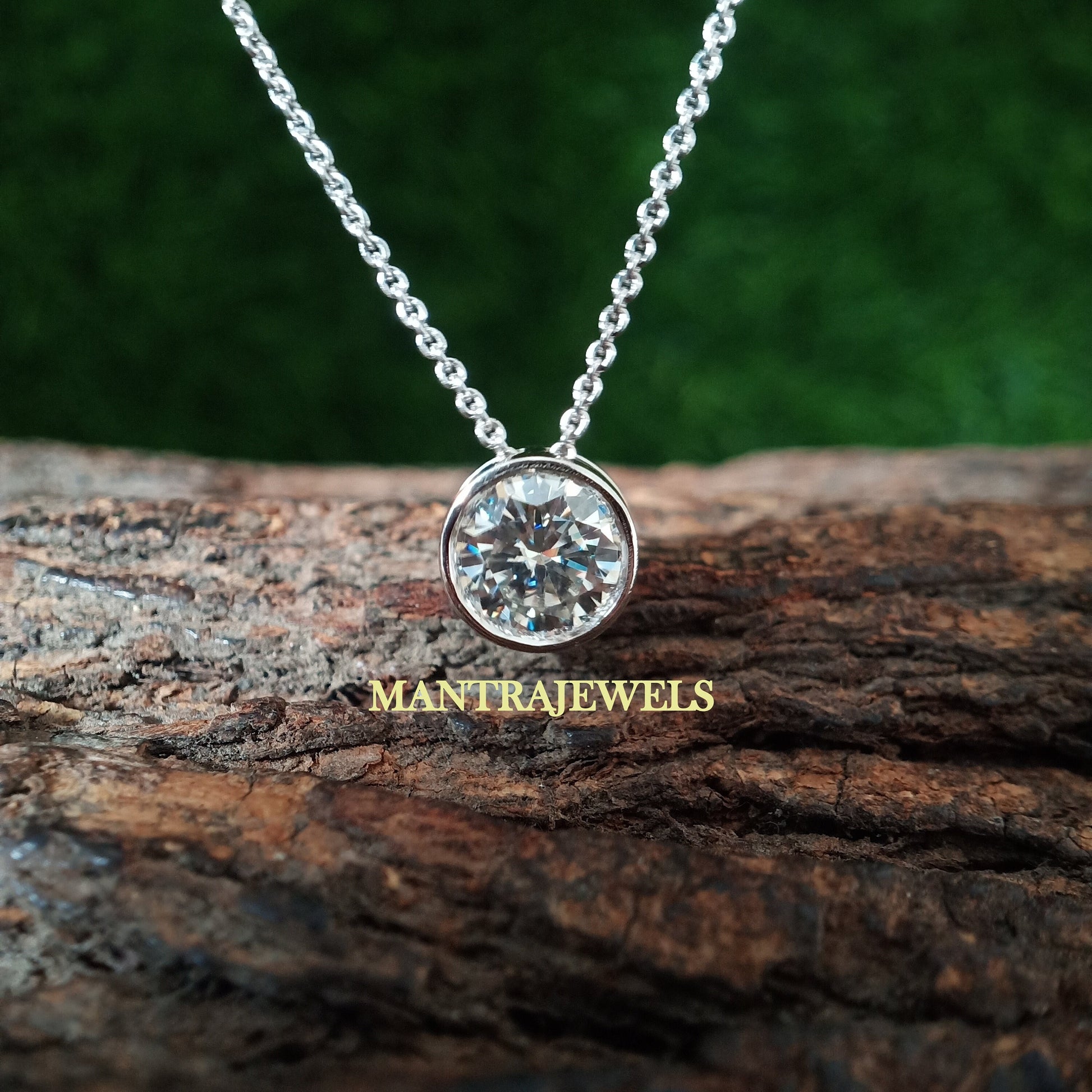 Moissanite Pendant With Chain, Round Cut Solitaire Moissanite Engagement Pendant With Gold Chain, Women Simple Pendant, Perfect Gift For Her