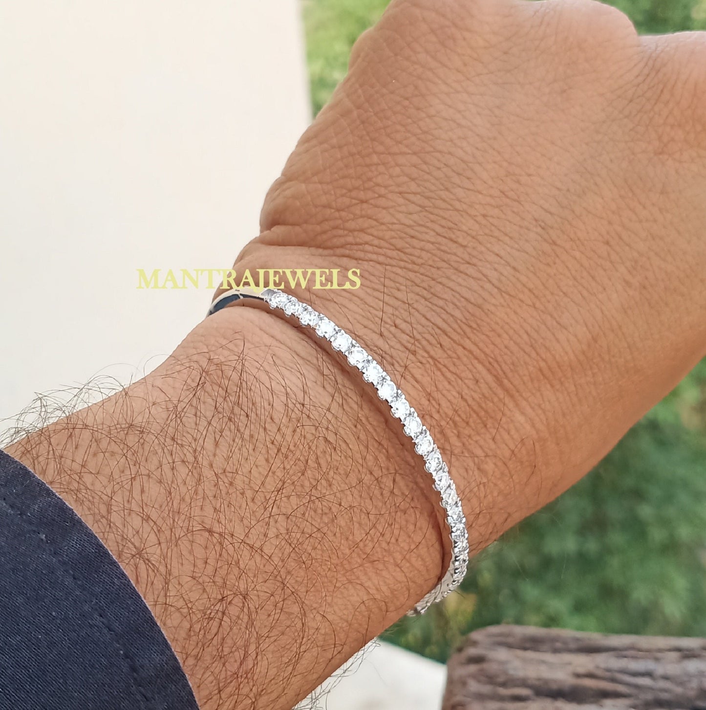 Moissanite Diamond Bracelet For Women, Moissanite Iced out Unisex Tennis Bracelet in Sterling Silver, Round Cut Moissanite Bangel Bracelet