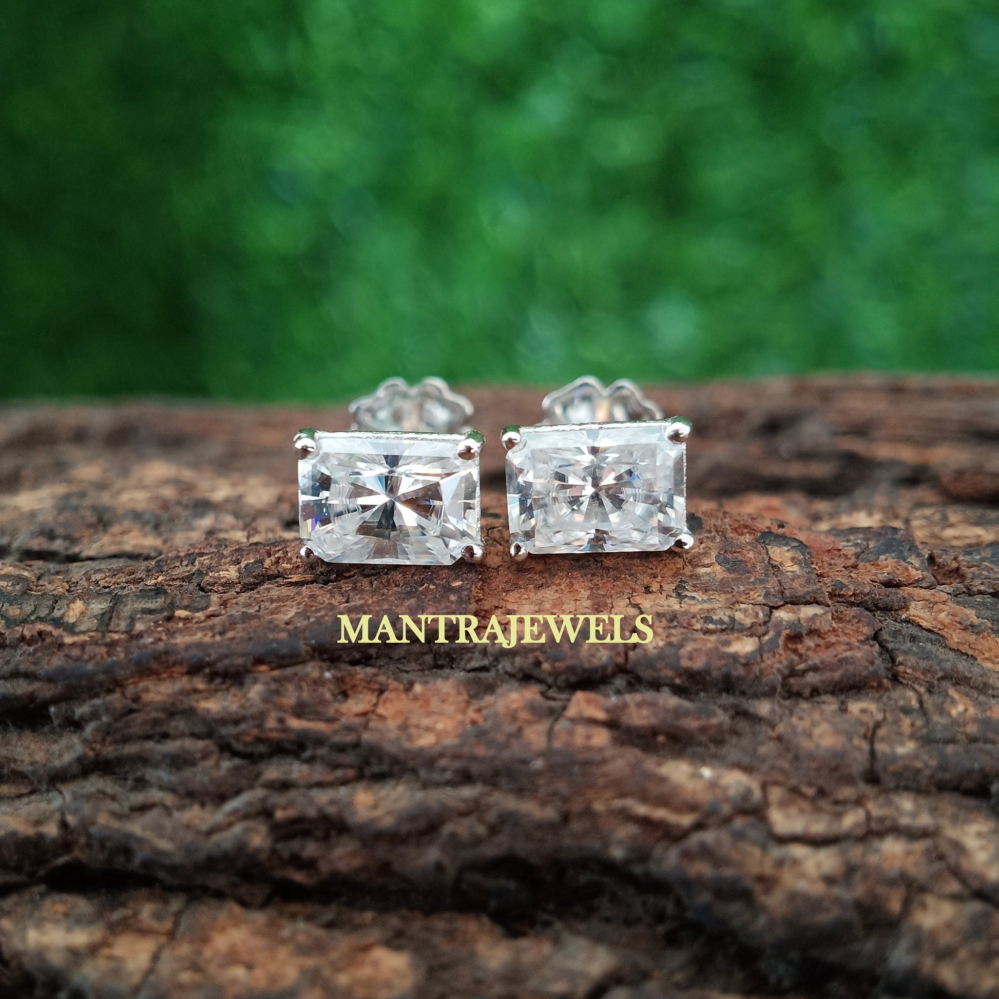 Moissanite Solitaire Stud Earrings, 2.00Ct Radiant Cut Moissanite Earring, Solid Real White Gold Earrings, Screw Back Wedding Earrings