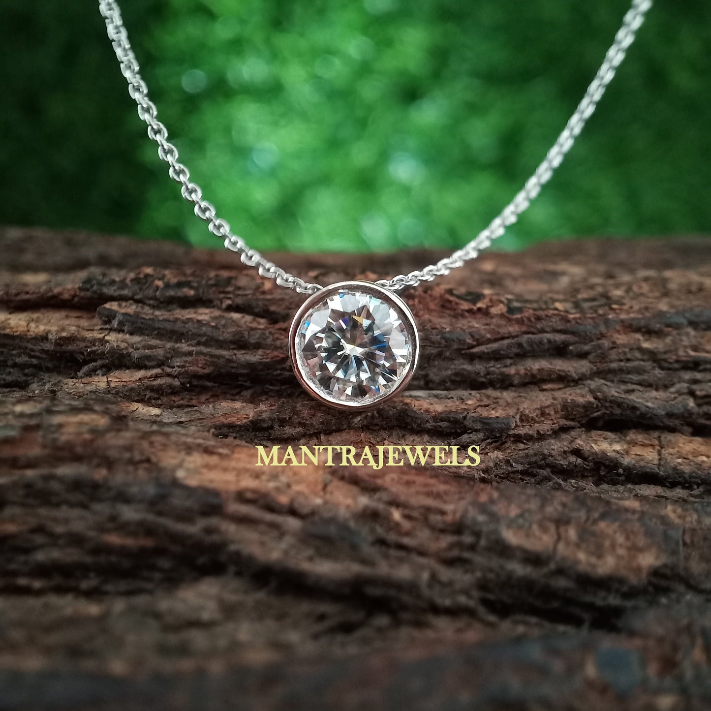 Moissanite Pendant With Chain, Round Cut Solitaire Moissanite Engagement Pendant With Gold Chain, Women Simple Pendant, Perfect Gift For Her