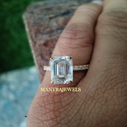 3.20CT Emerald Cut Engagement Ring, Yellow 14k/18k Gold Women Ring, Moissanite Emerald Cut Engagement Ring,Emerald Cut Solitaire Accent Ring