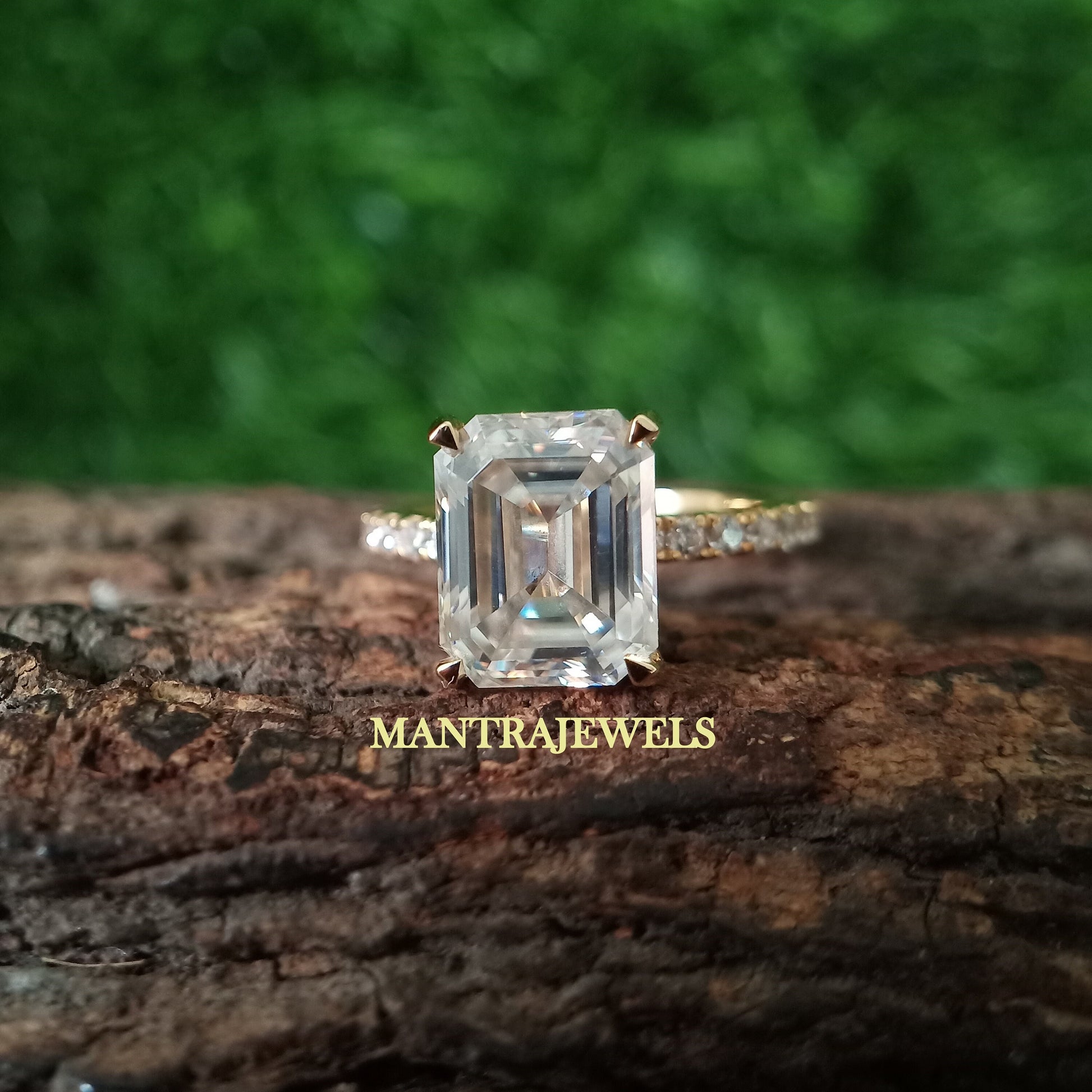 3.20CT Emerald Cut Engagement Ring, Yellow 14k/18k Gold Women Ring, Moissanite Emerald Cut Engagement Ring,Emerald Cut Solitaire Accent Ring