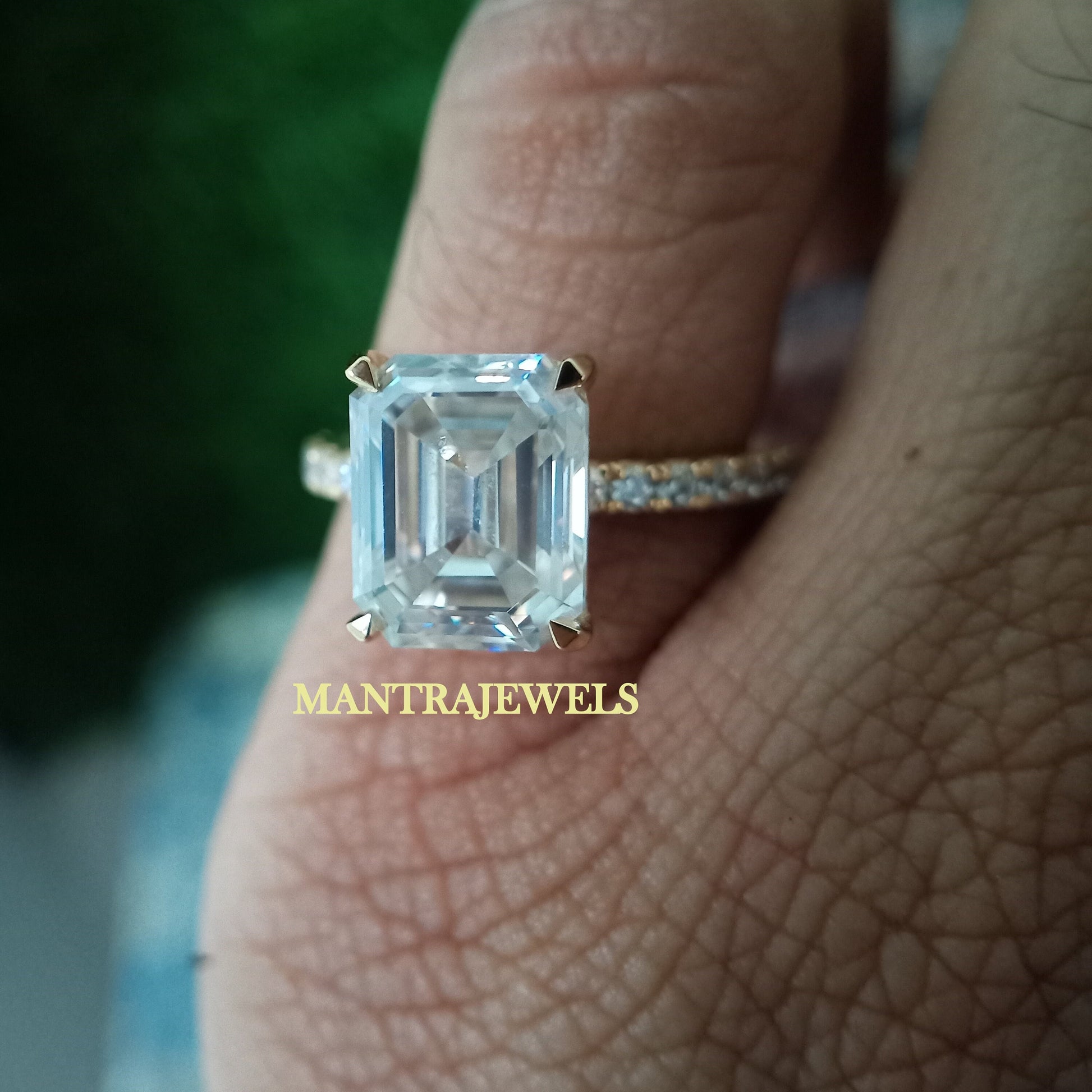 3.20CT Emerald Cut Engagement Ring, Yellow 14k/18k Gold Women Ring, Moissanite Emerald Cut Engagement Ring,Emerald Cut Solitaire Accent Ring