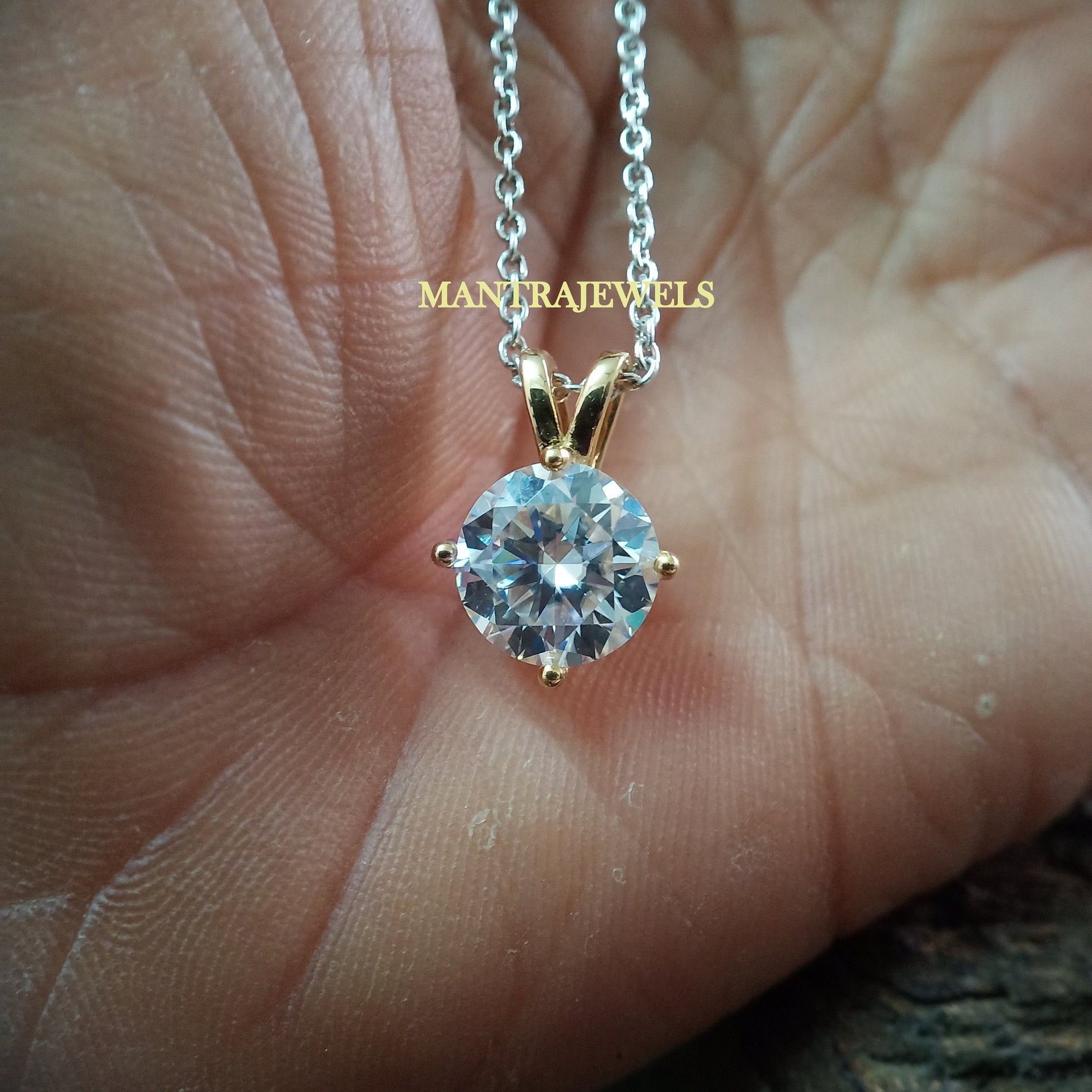 Round Moissanite Solitaire Necklace Pendant, Luxurious 14K Yellow Gold Moissanite Pendant, Ornate Handmade Gemstone Pendant Gift for Women