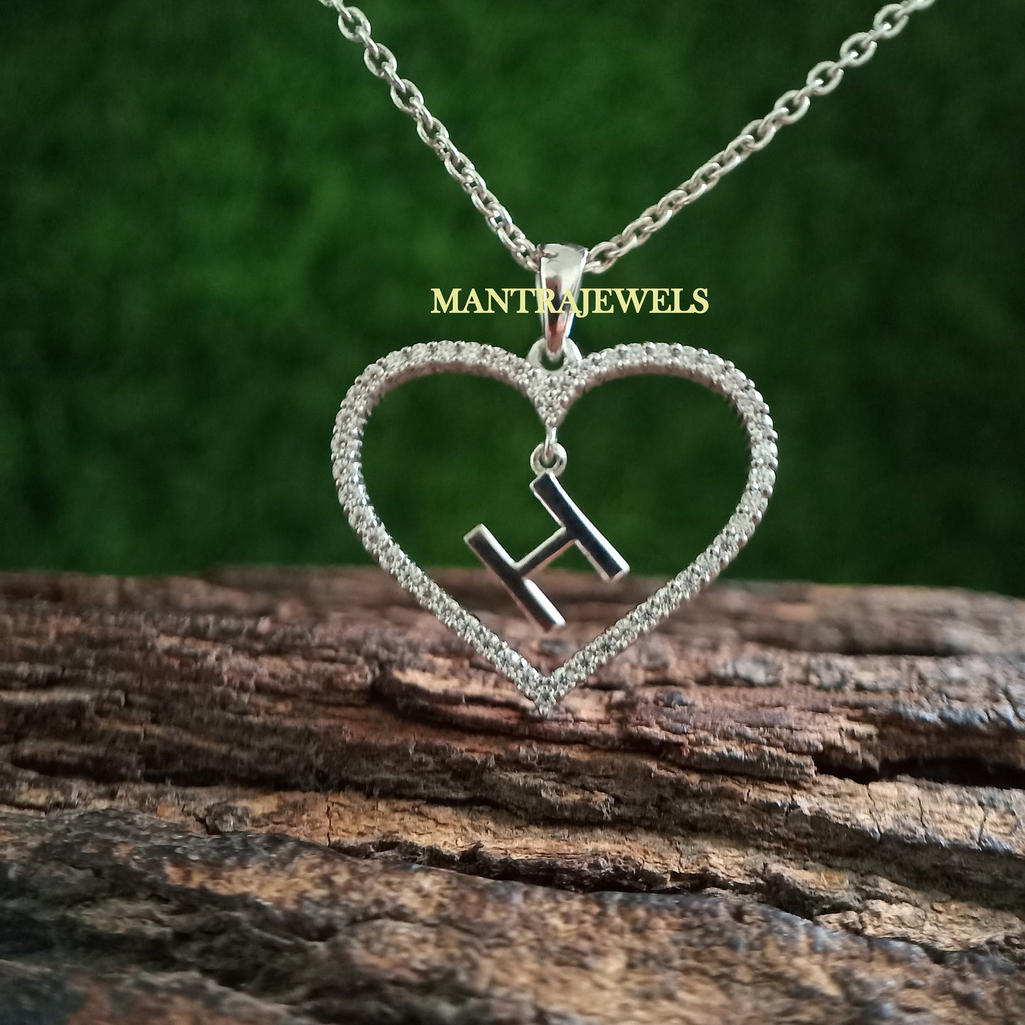 Heart Shaped Moissanite Custom Letter Pendant, Personalized initial pendant necklace, long necklace with pendant, gold necklace pendant