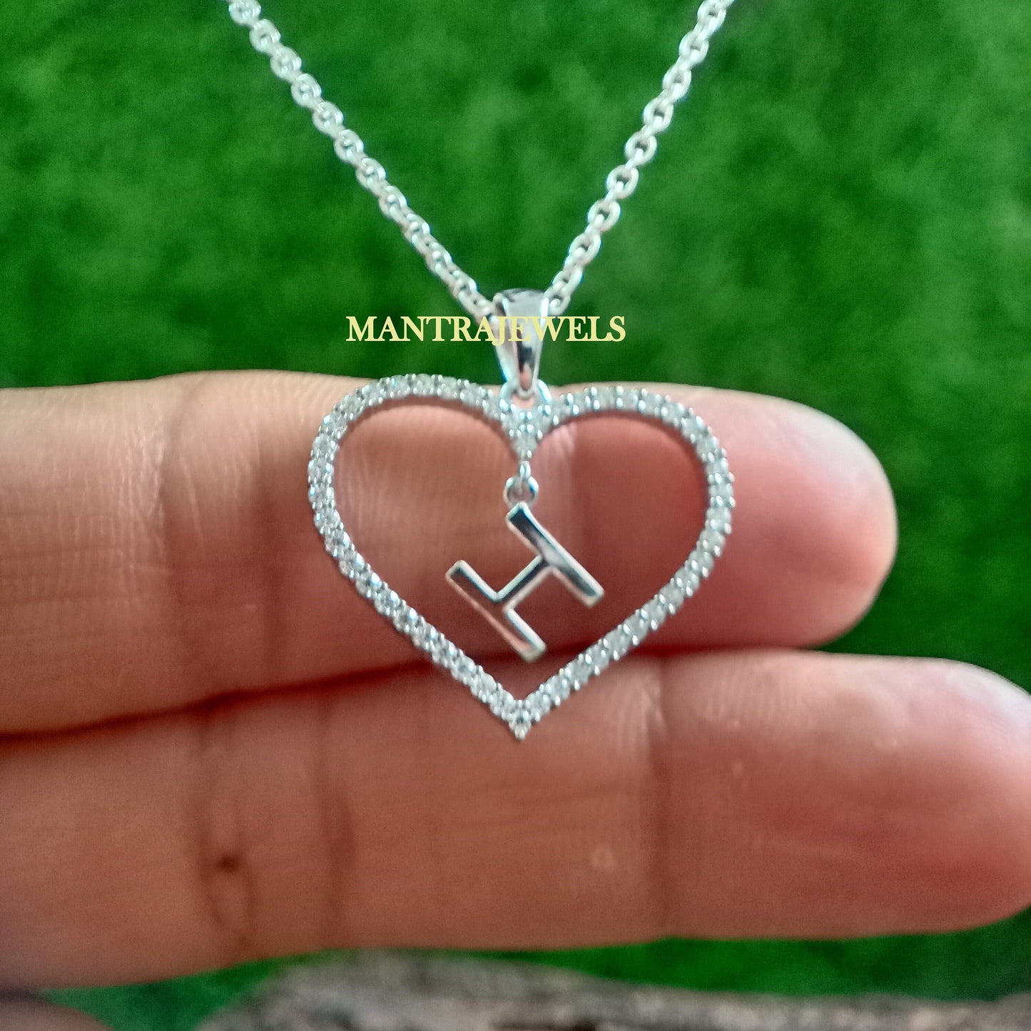 Heart Shaped Moissanite Custom Letter Pendant, Personalized initial pendant necklace, long necklace with pendant, gold necklace pendant