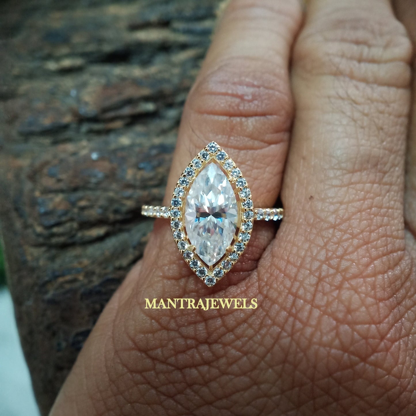 Halo Style Moissanite Ring, 2Ct Marquise Cut Moissanite Engagement Ring, Solid 10k/14k/18k Yellow Gold Ring, Anniversary Gift Ring For Her