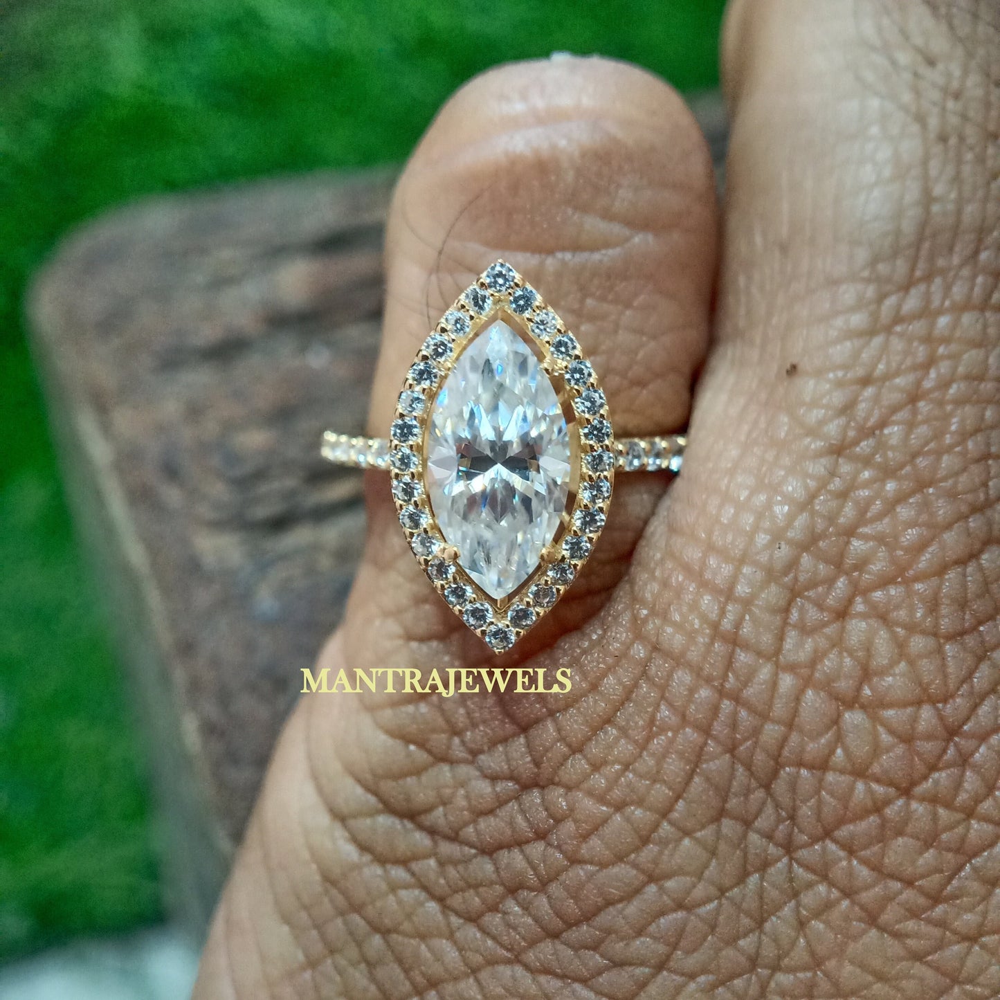 Halo Style Moissanite Ring, 2Ct Marquise Cut Moissanite Engagement Ring, Solid 10k/14k/18k Yellow Gold Ring, Anniversary Gift Ring For Her