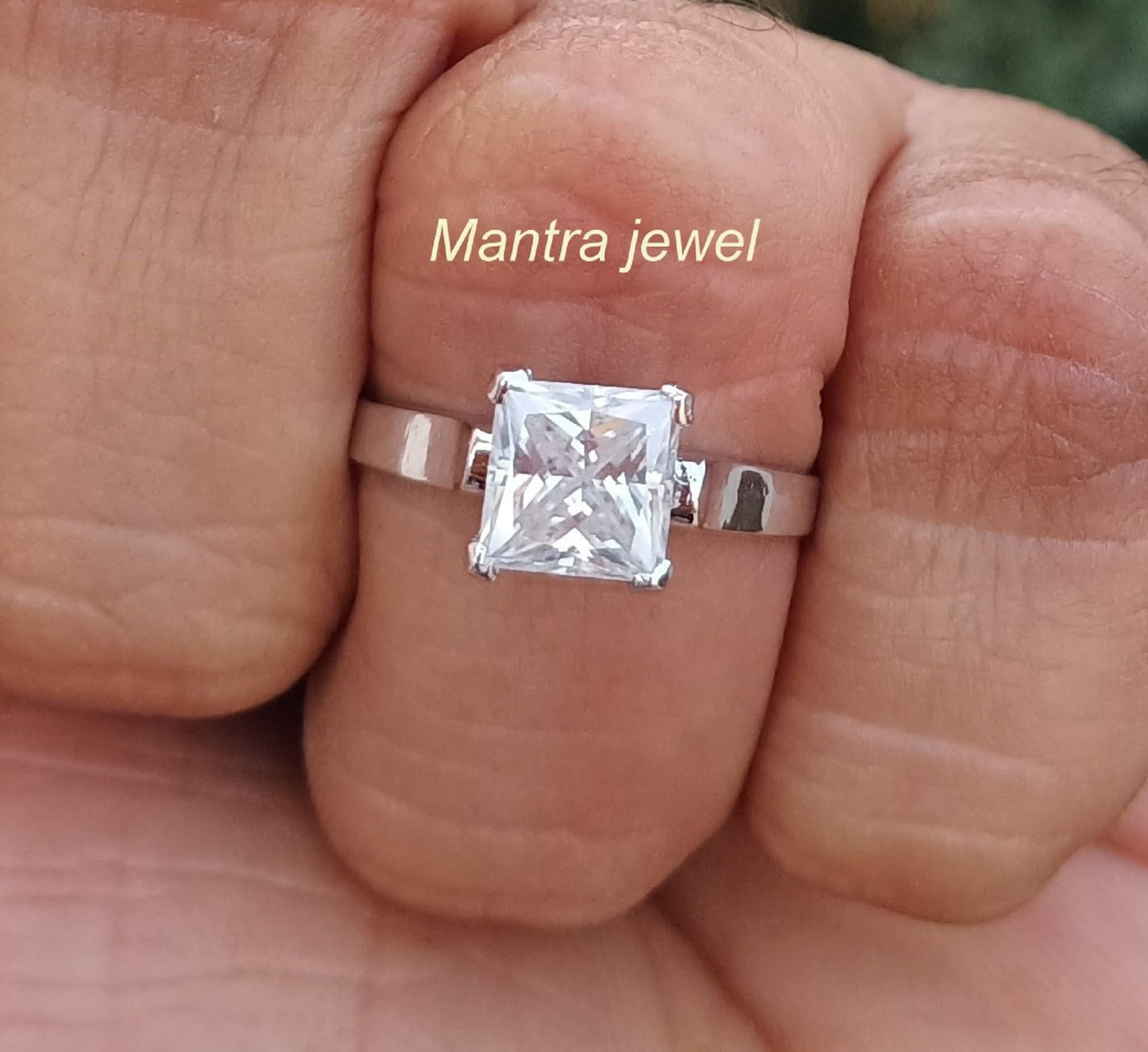 Princess Cut Solitaire Ring / 2 CT Colorless White Gold Promise Rings For Her / Unique Moissanite Rings / Antique Rings Anniverasry Rings