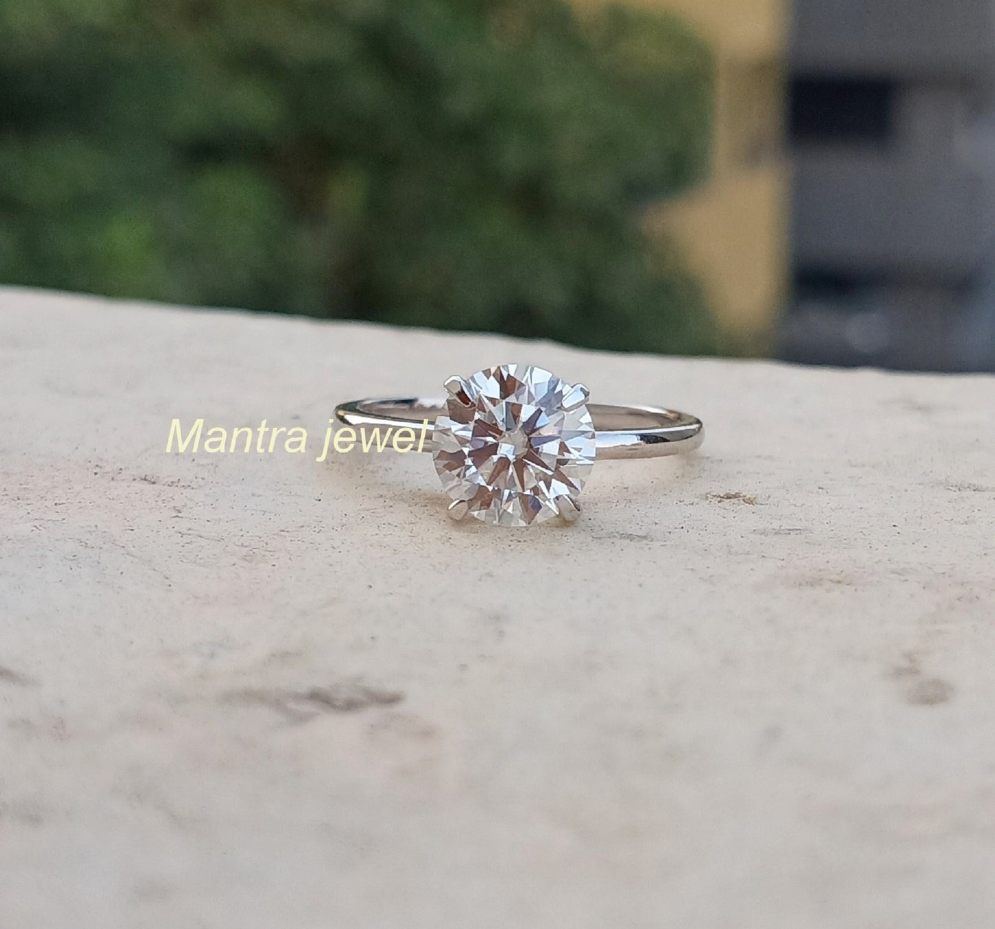 Classic Solitaire Ring, 2.11 Ct Round Brilliant Colorless Moissanite Engagement Ring | Four Prong Rings | Dainty Creation | Solid Gold Ring