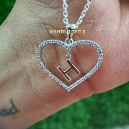 Heart Shaped Moissanite Custom Letter Pendant, Personalized initial pendant necklace, long necklace with pendant, gold necklace pendant