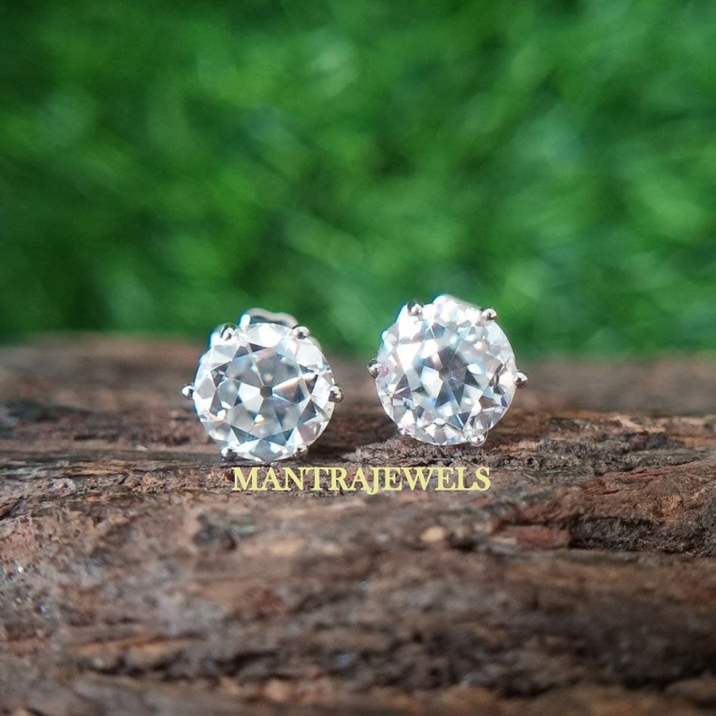 2.11Ct Round Old European Cut Moissanite Earring /OEC Stud 10kt Gold Earrings/ Moissanite Diamond Earrings Stud / Screw Back Wedding Earring